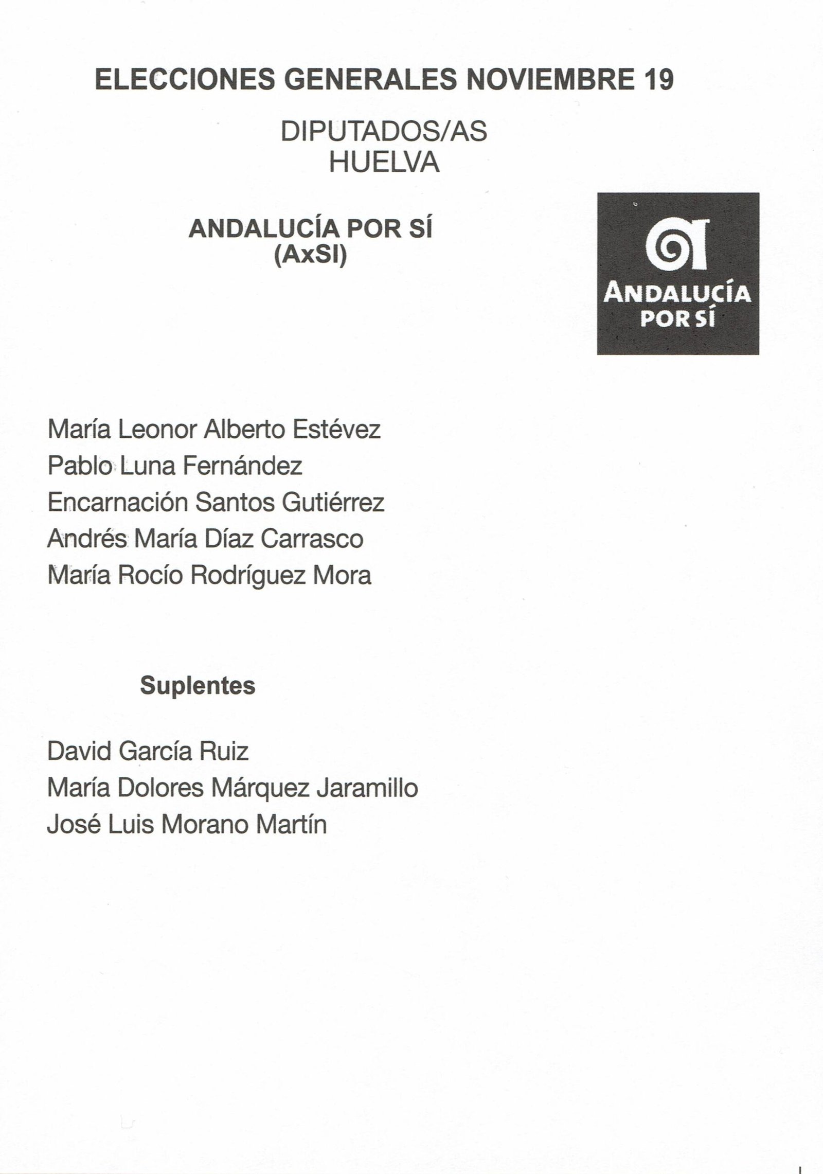 November 2019 Spanish general election Ballot - Huelva - Andalucía por Sí (AxSI)