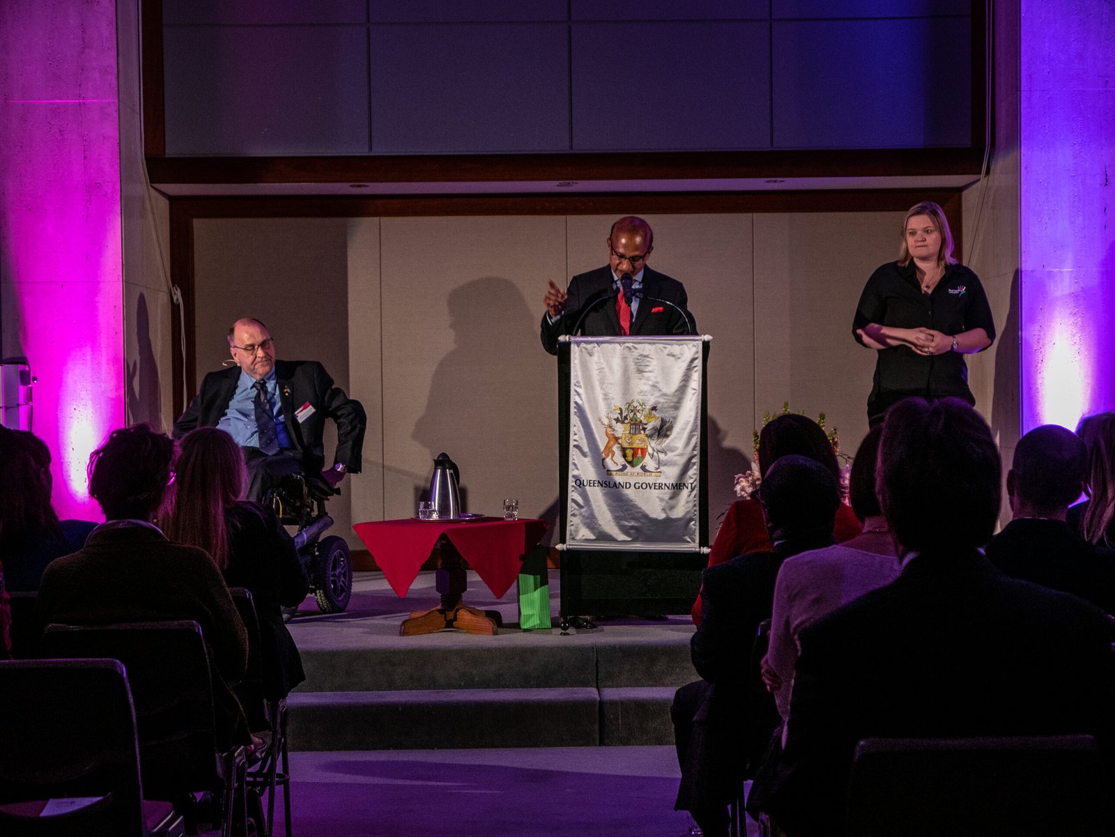 Robert Jones Memorial Oration 2015 Maha Sinnathamby speaking Premiers and Speakers Hall Parliament House Brisbane L1030173